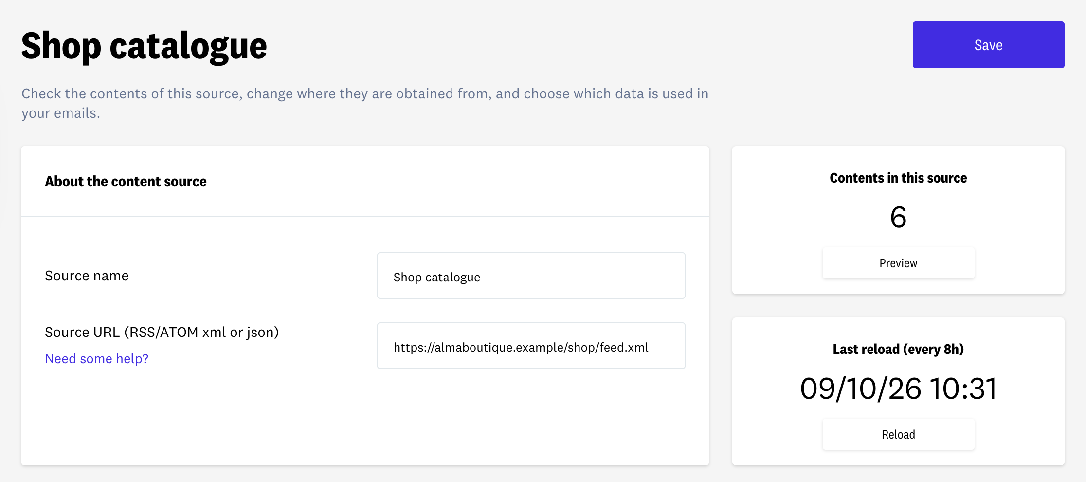 Edit view of a content source