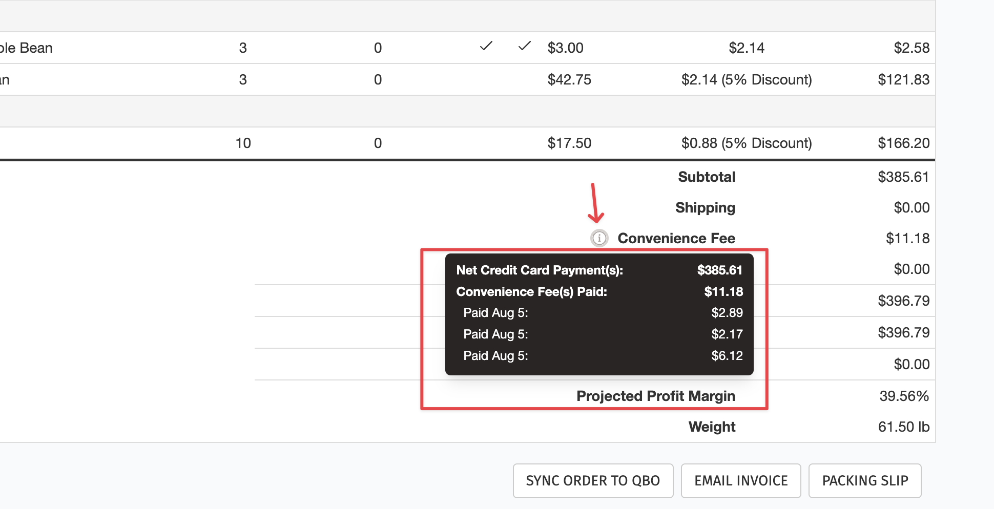 Convenience fee allocation across partial payments