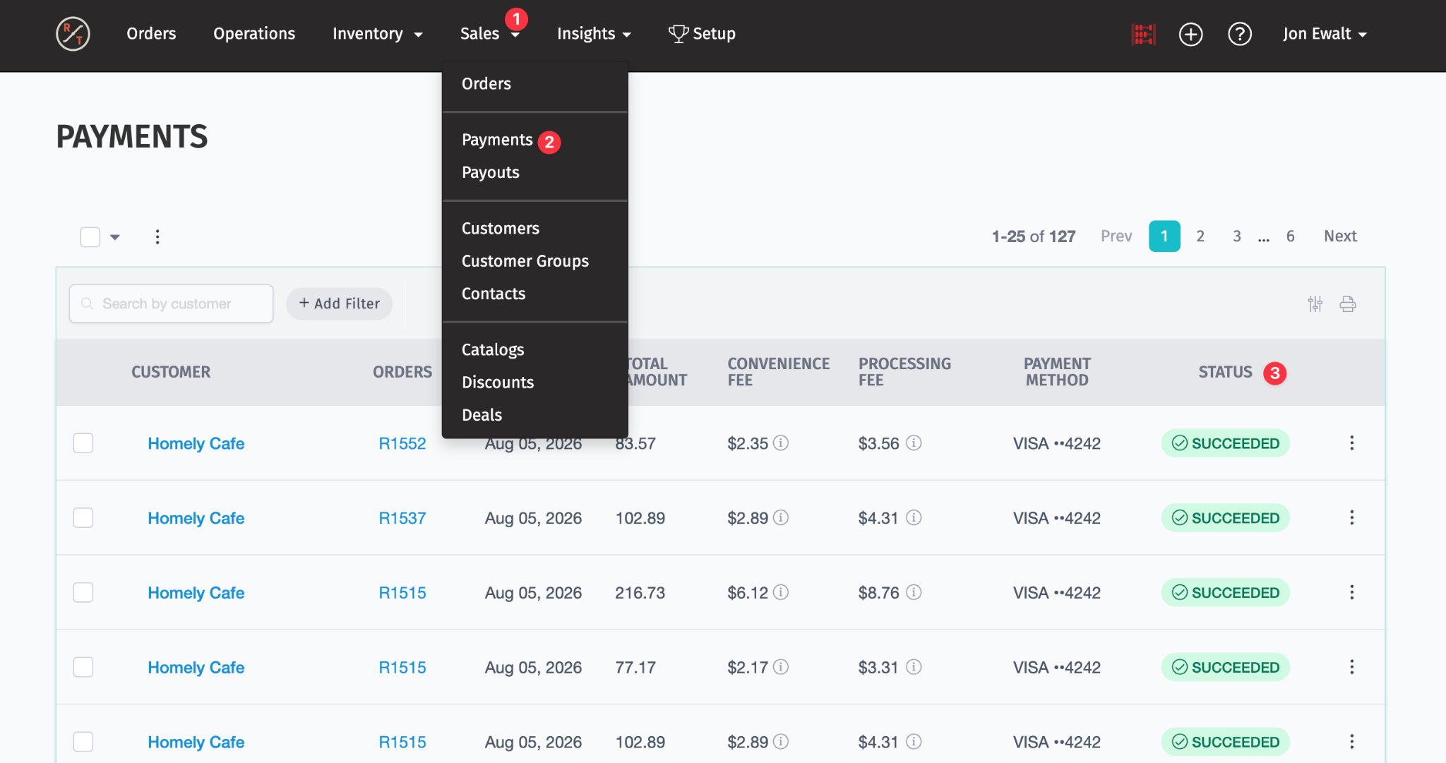 Partial payment accounting sync status on an order