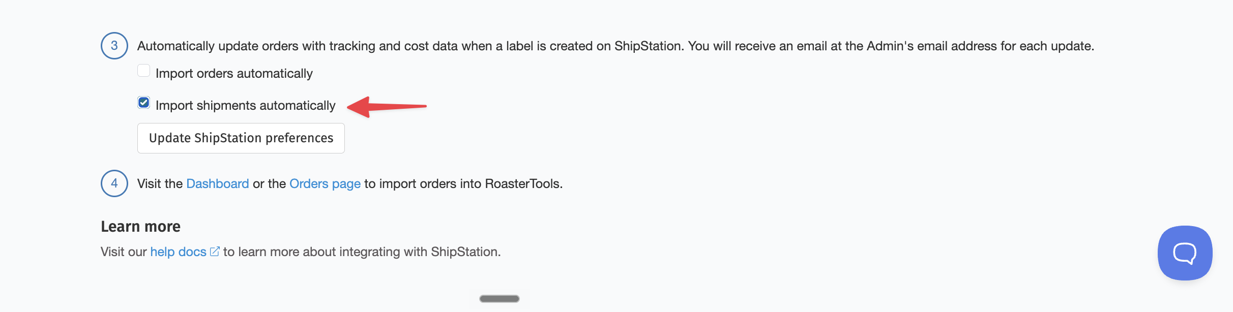 ShipStation settings with Import shipments automatically checked