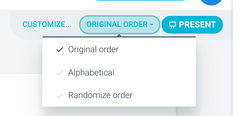 The sort menu with Original order, Alphabetical and Randomize order