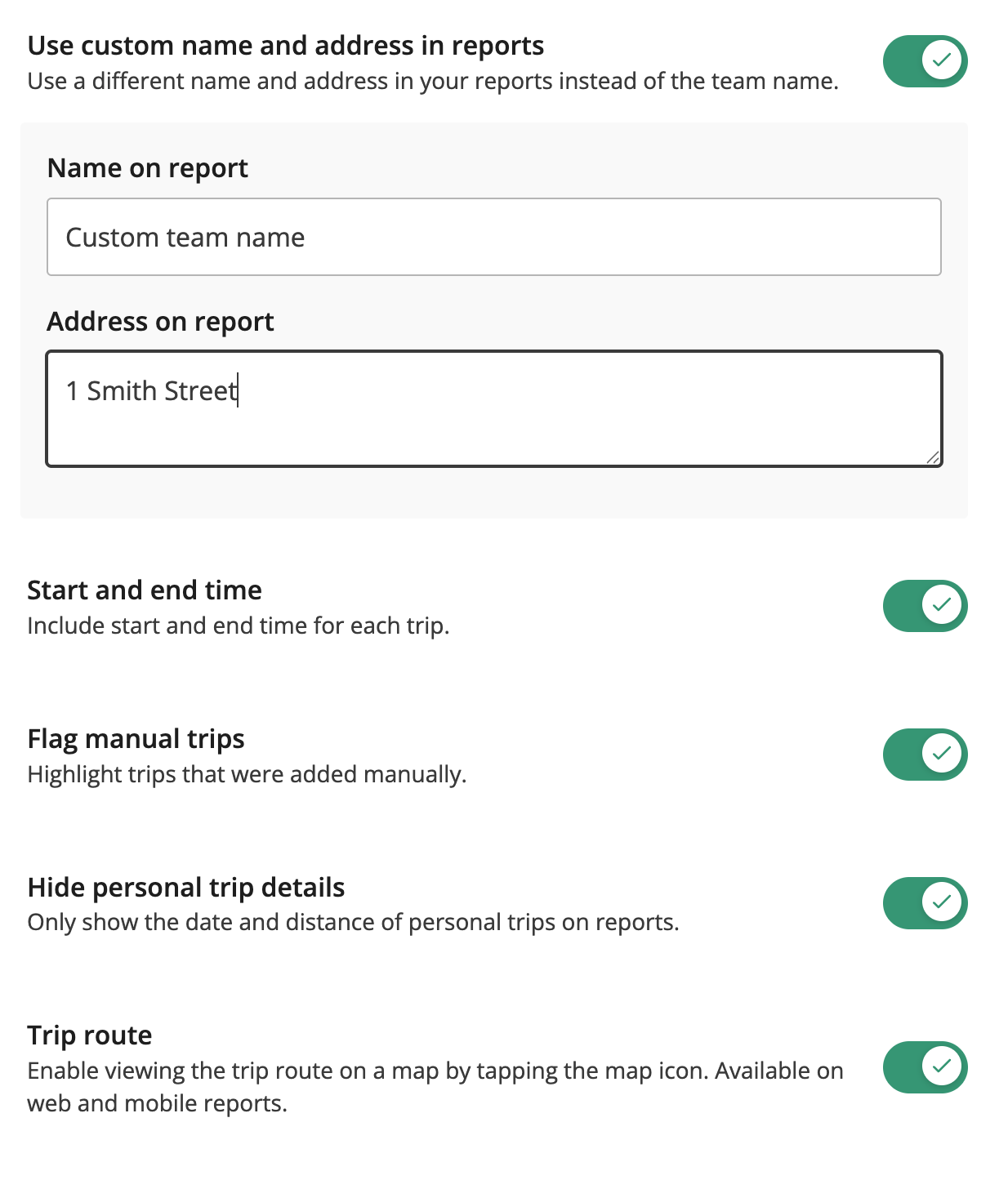 Custom report options for individual users