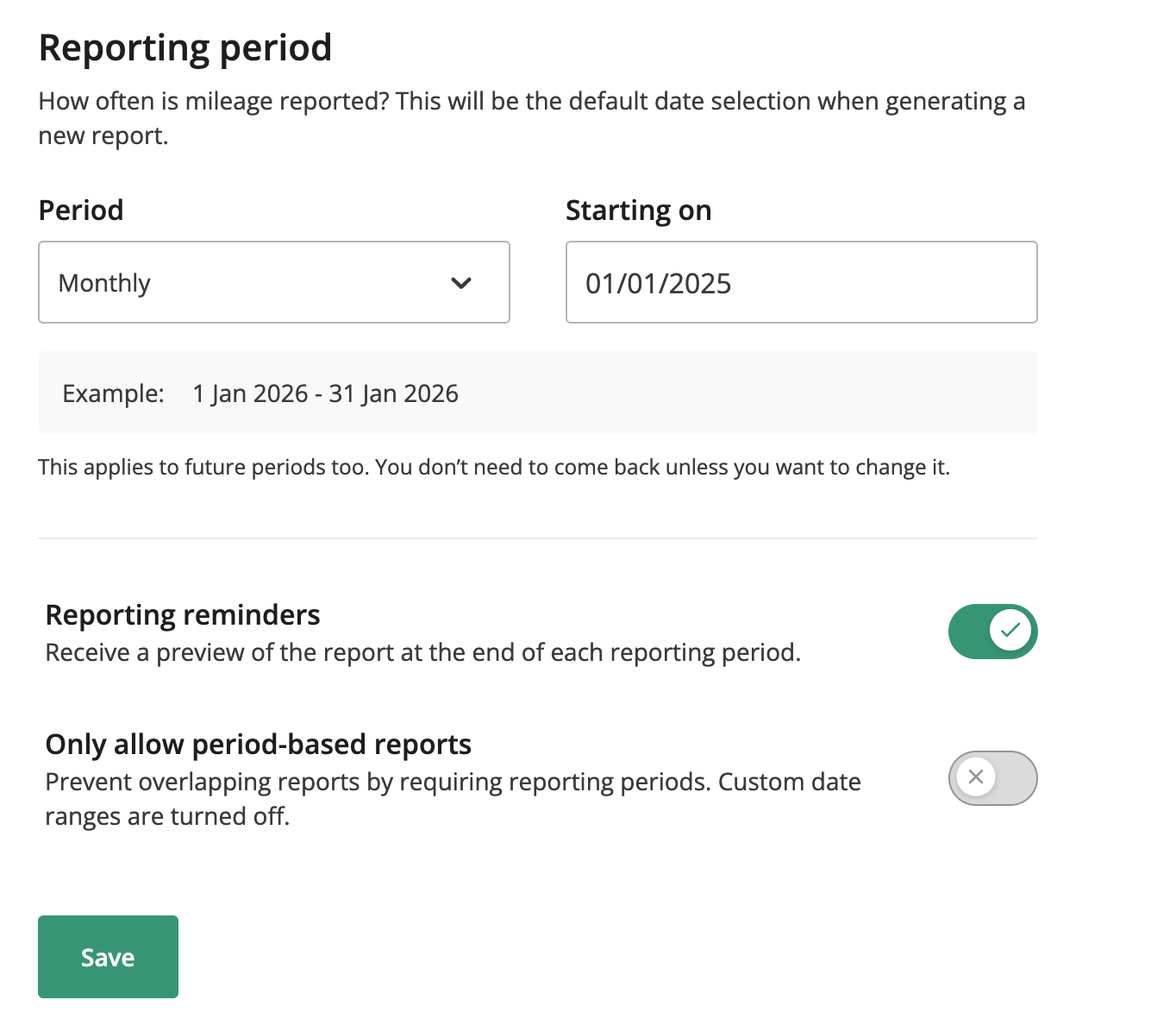 Reporting reminder options