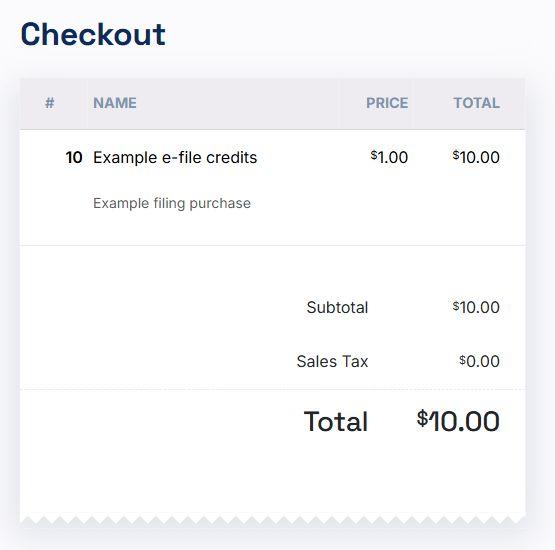 Example checkout invoice with line items, subtotal, sales tax, and total.