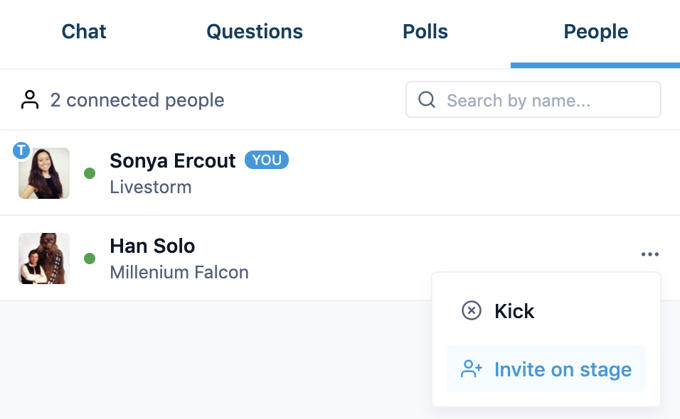 Invite Someone on Stage During the inar Documentation Livestorm