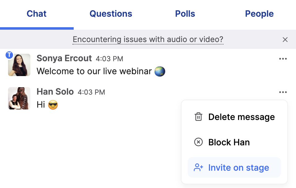 Invite Someone on Stage During Your Event Documentation Livestorm