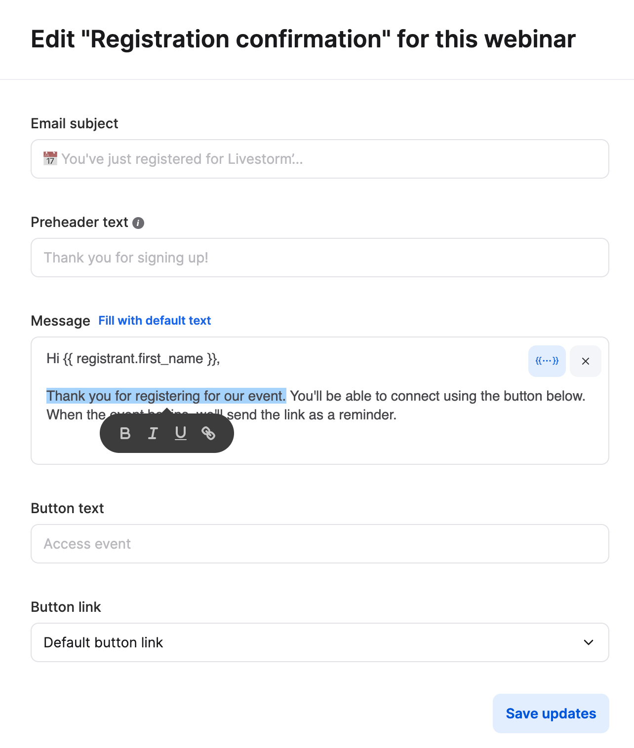 Customize & Edit the Content of Your Emails - Documentation | Livestorm