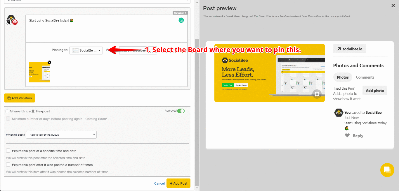 Posting to Pinterest (via the Hootsuite integration) SocialBee Help