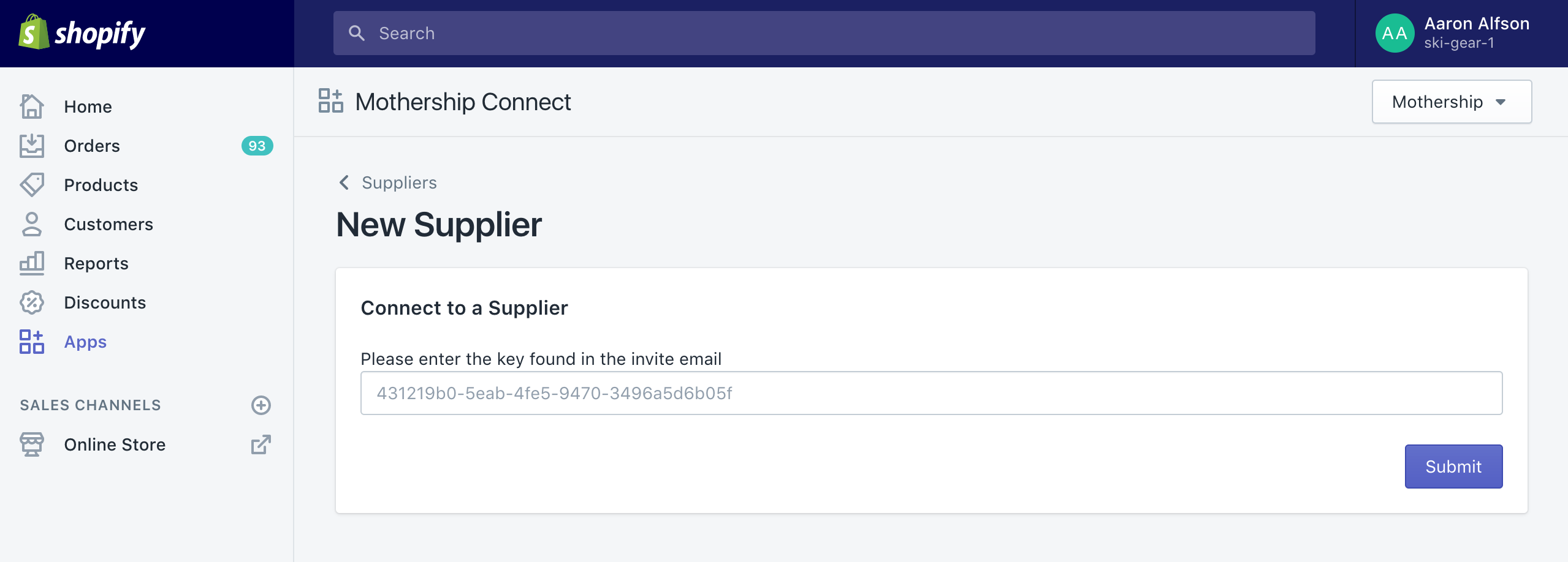 how do i connect to a drop ship supplier with mothership connect uta drop form