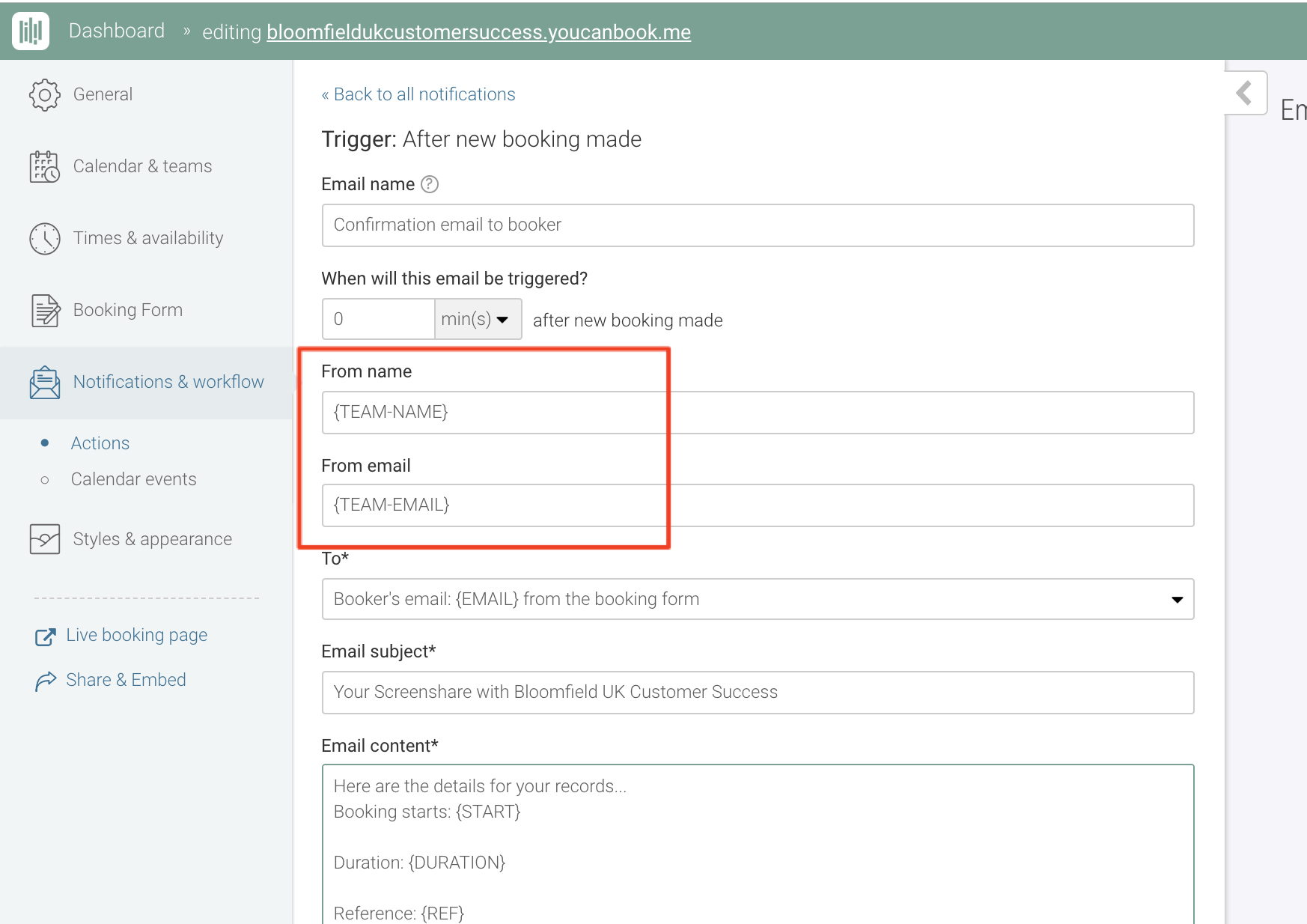 changing the email address
