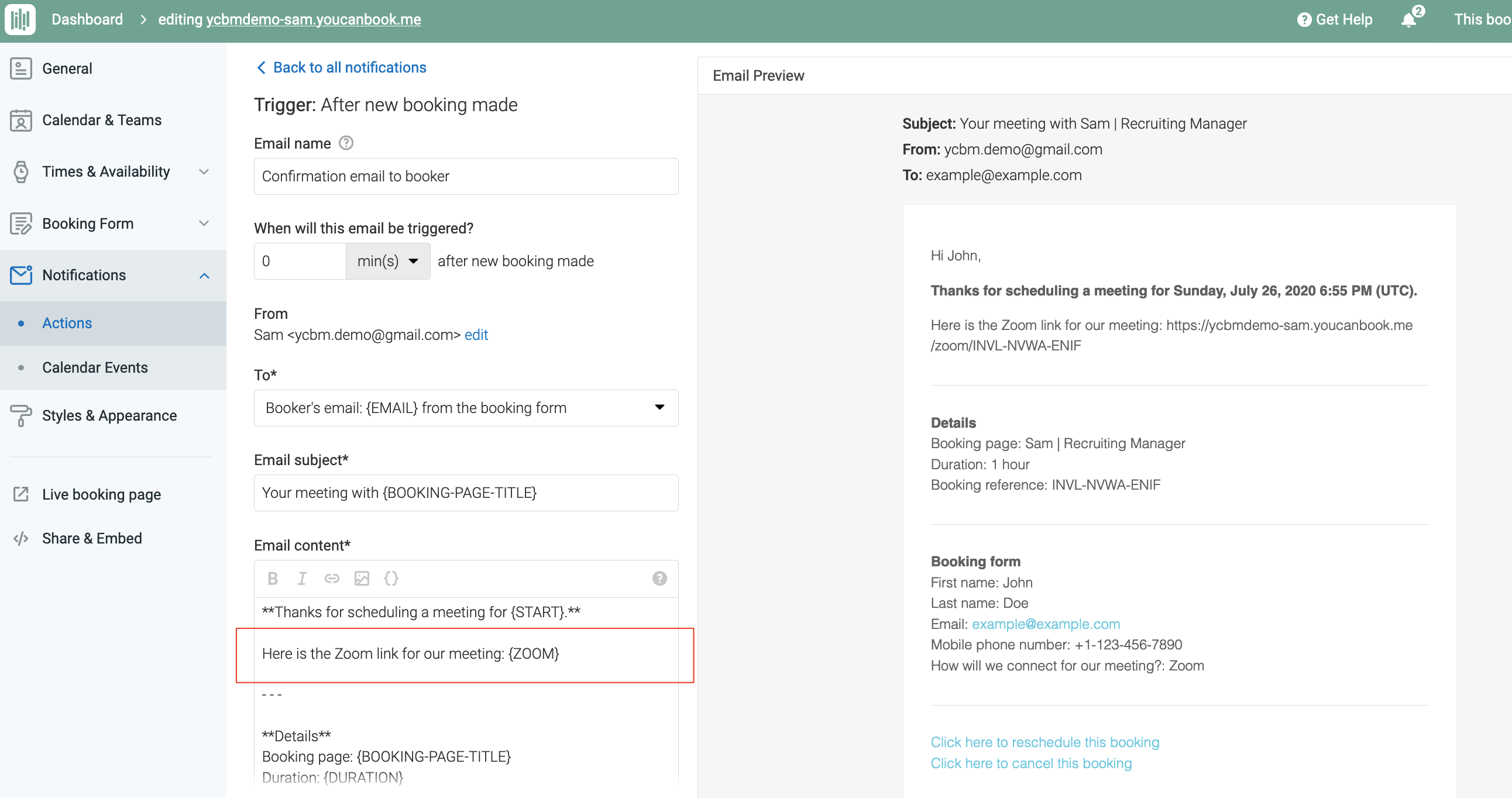 create zoom link from meeting id