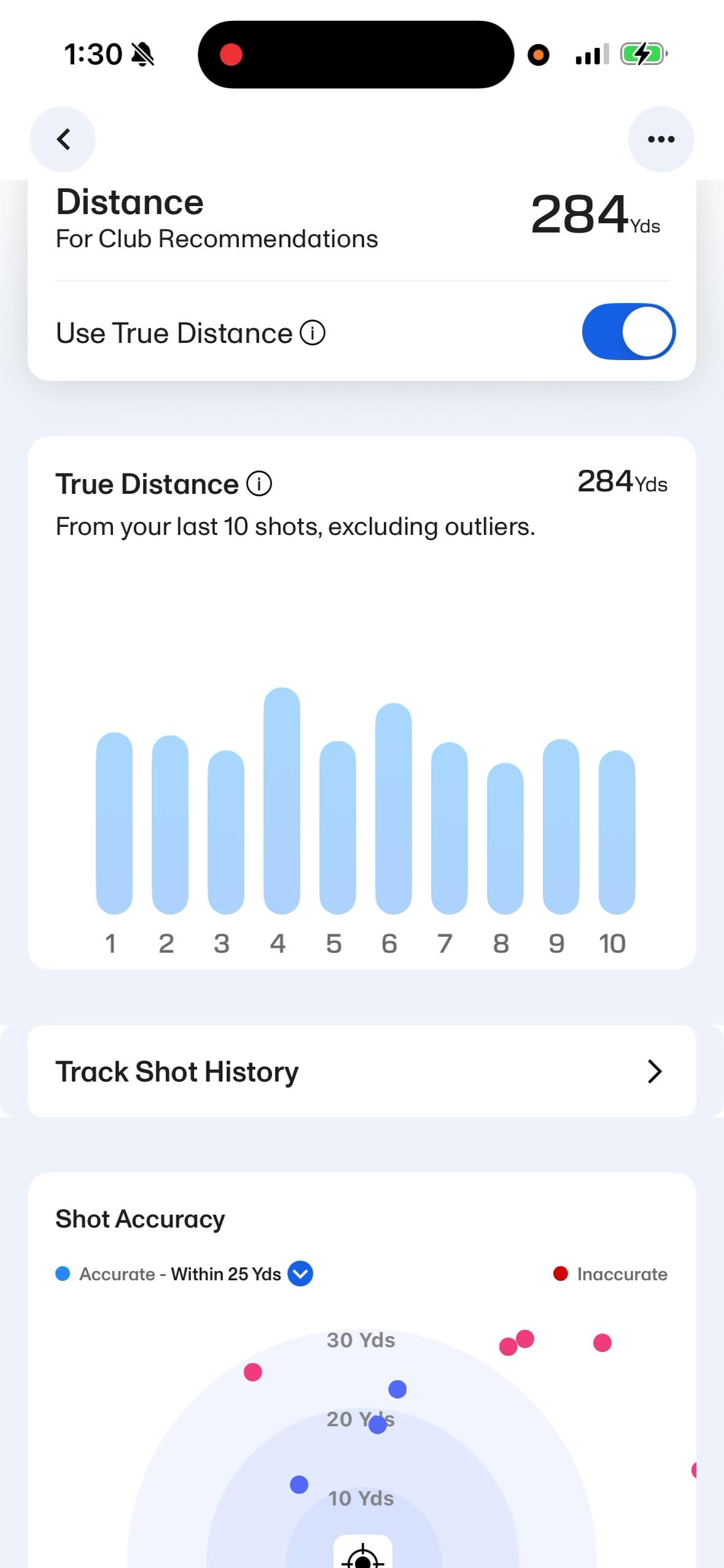Select a club, then scroll to Shot Accuracy.