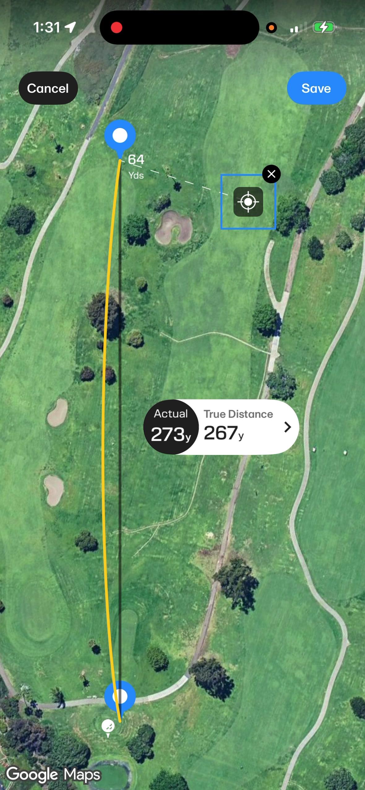 Move the aim point and save. The tracked shot and target remain distinct.