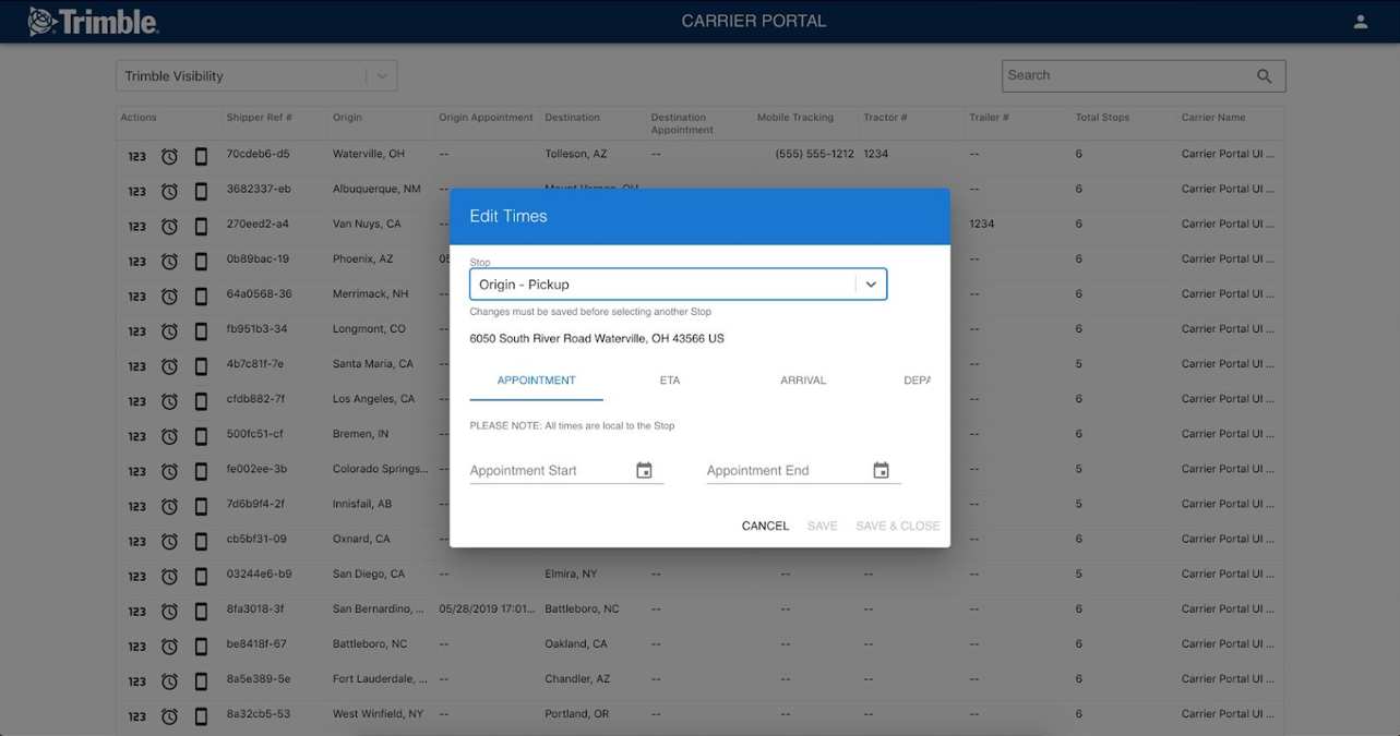 Carrier Portal Functionality Trimble Visibility