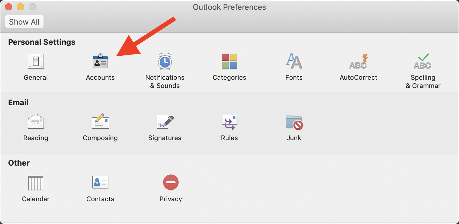 organize email accounts in outlook for mac