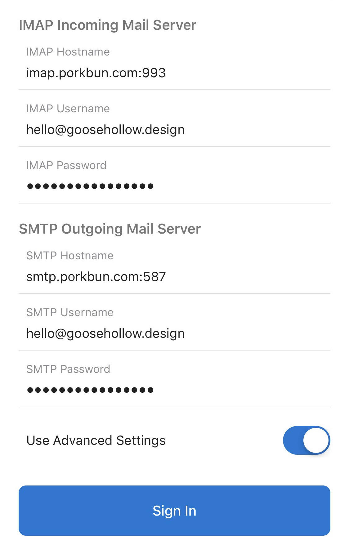 hostname for incoming mail server