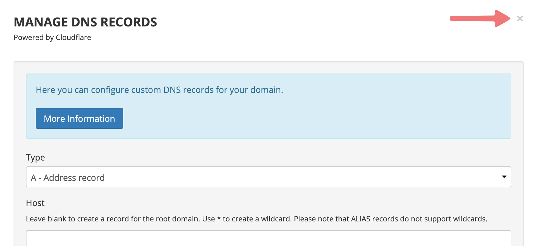 Close the DNS records menu