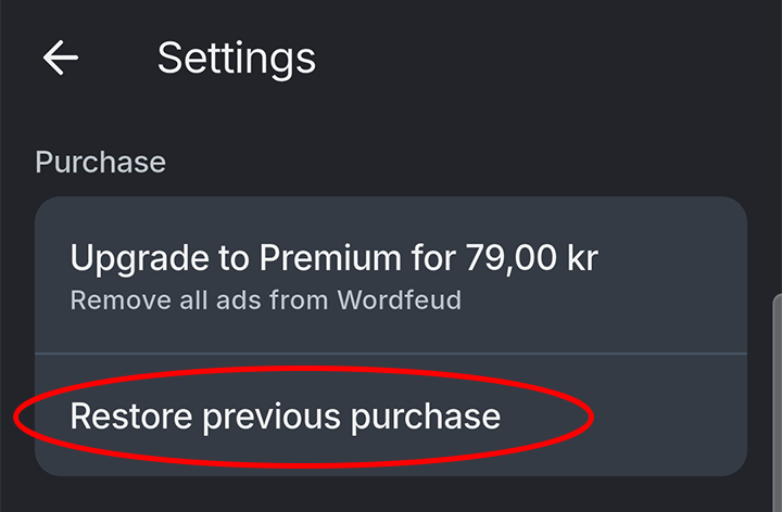 Restore previous purchase button