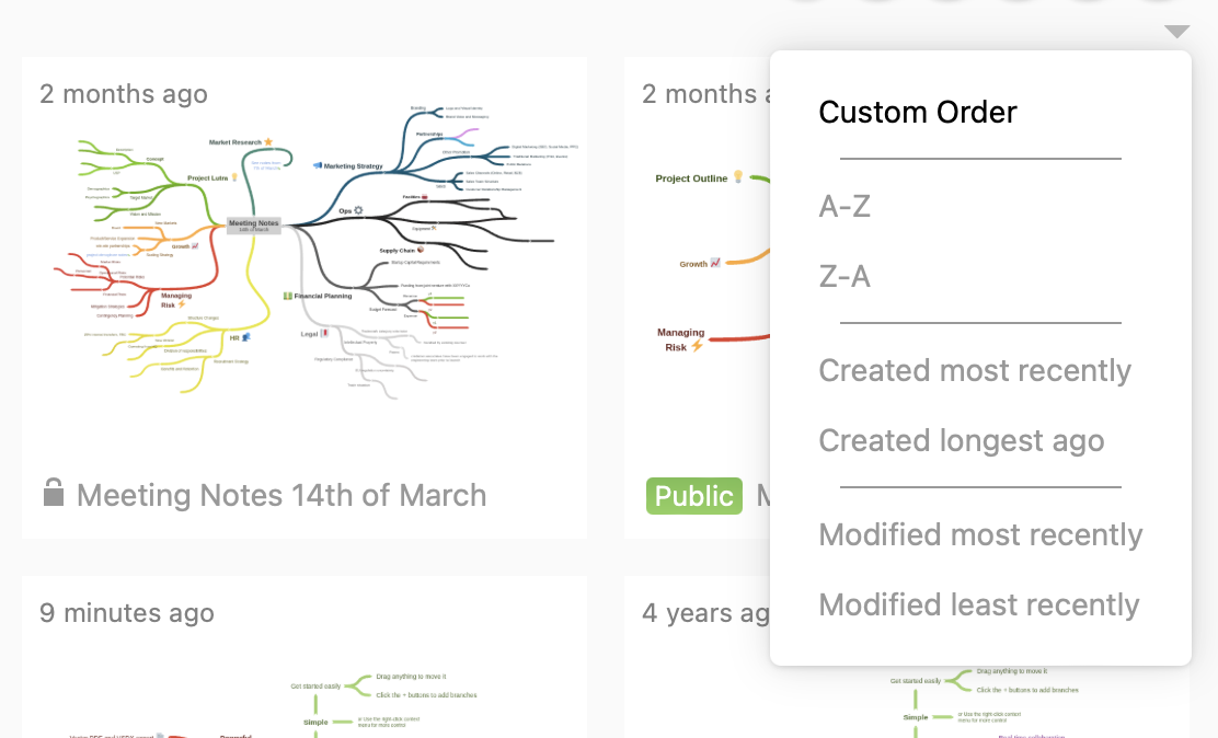 Opening the diagram sorting menu in a folder
