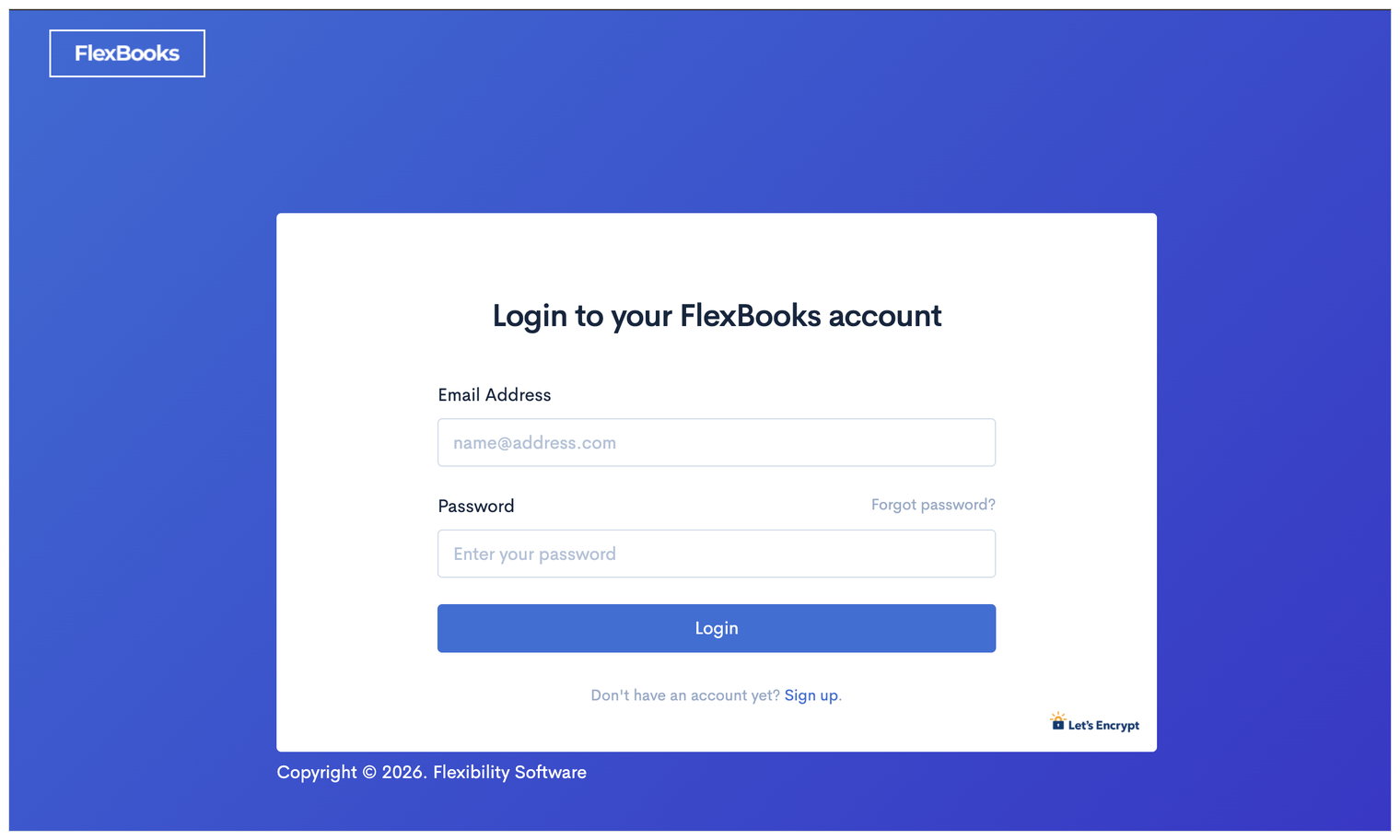 The FlexBooks login screen