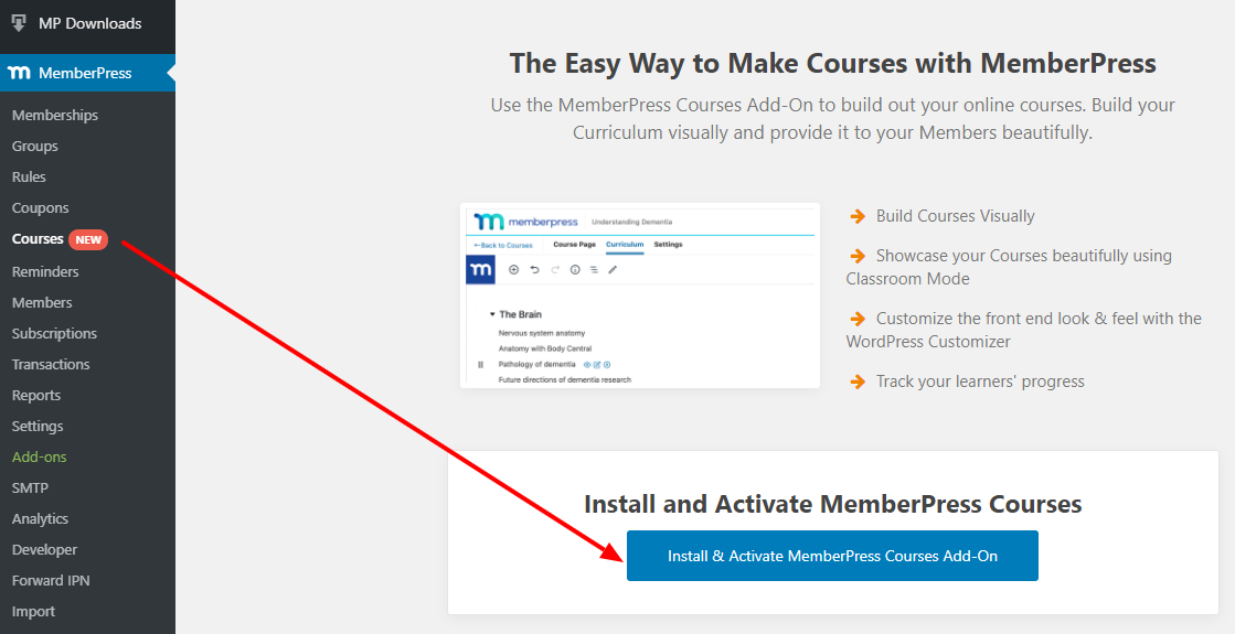 install memberpress courses