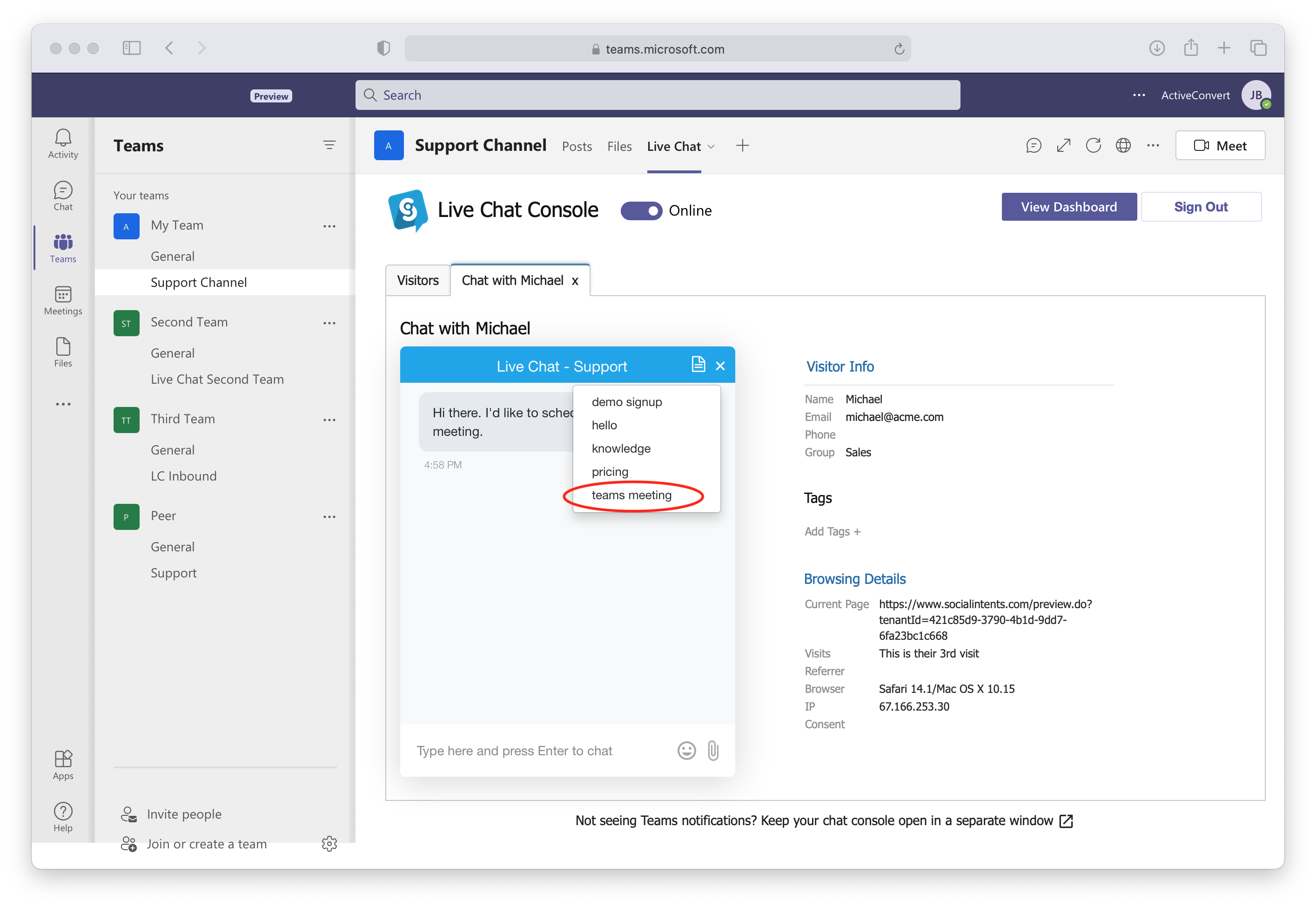 Sending A Microsoft Teams Meeting Invite From Live Chat Social 