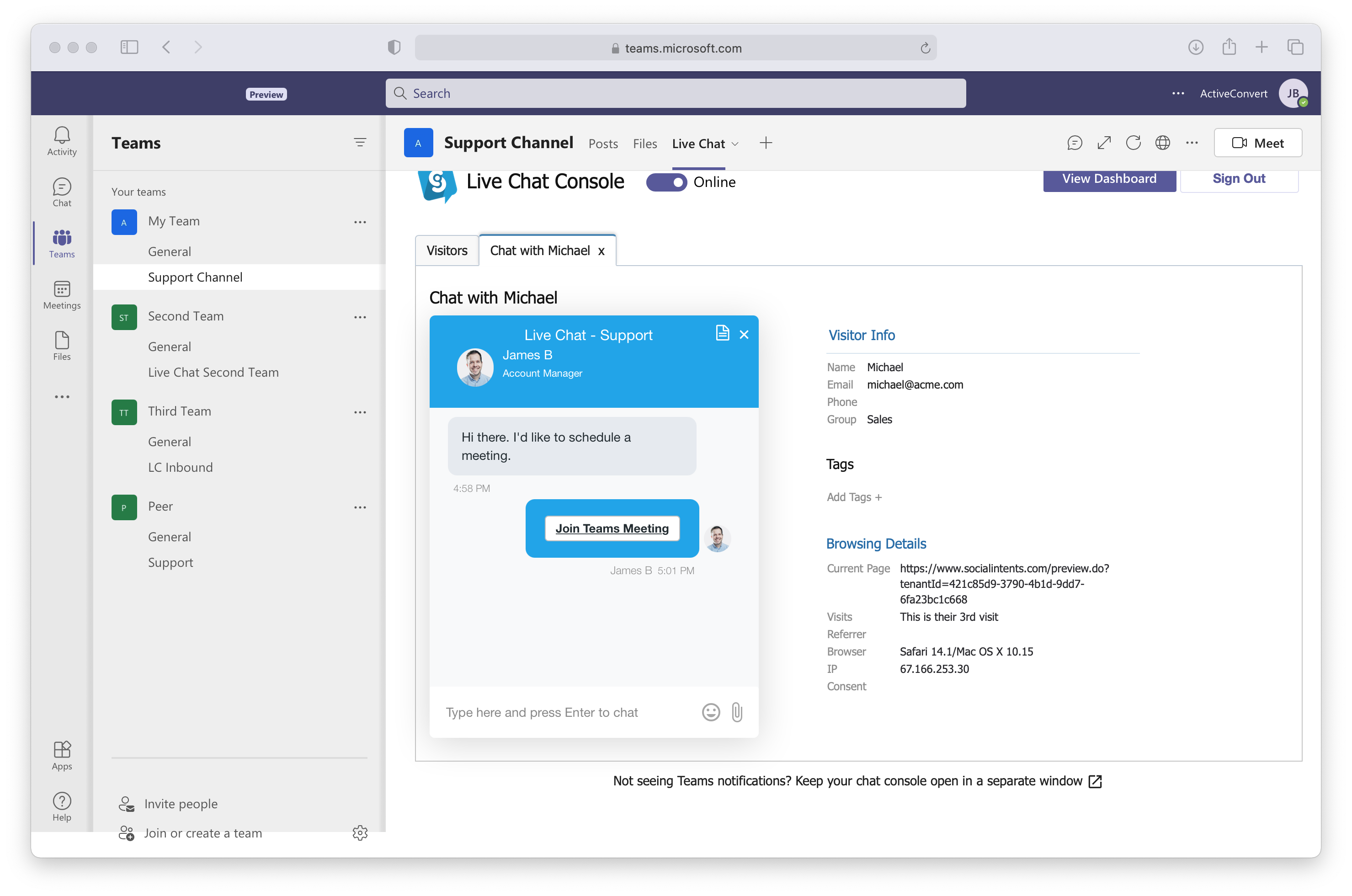Sending A Microsoft Teams Meeting Invite From Live Chat Social