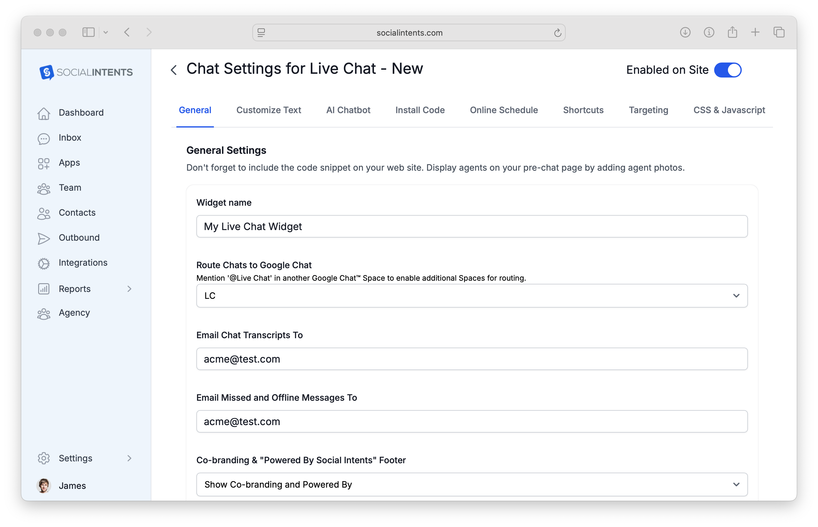 Live Chat Settings