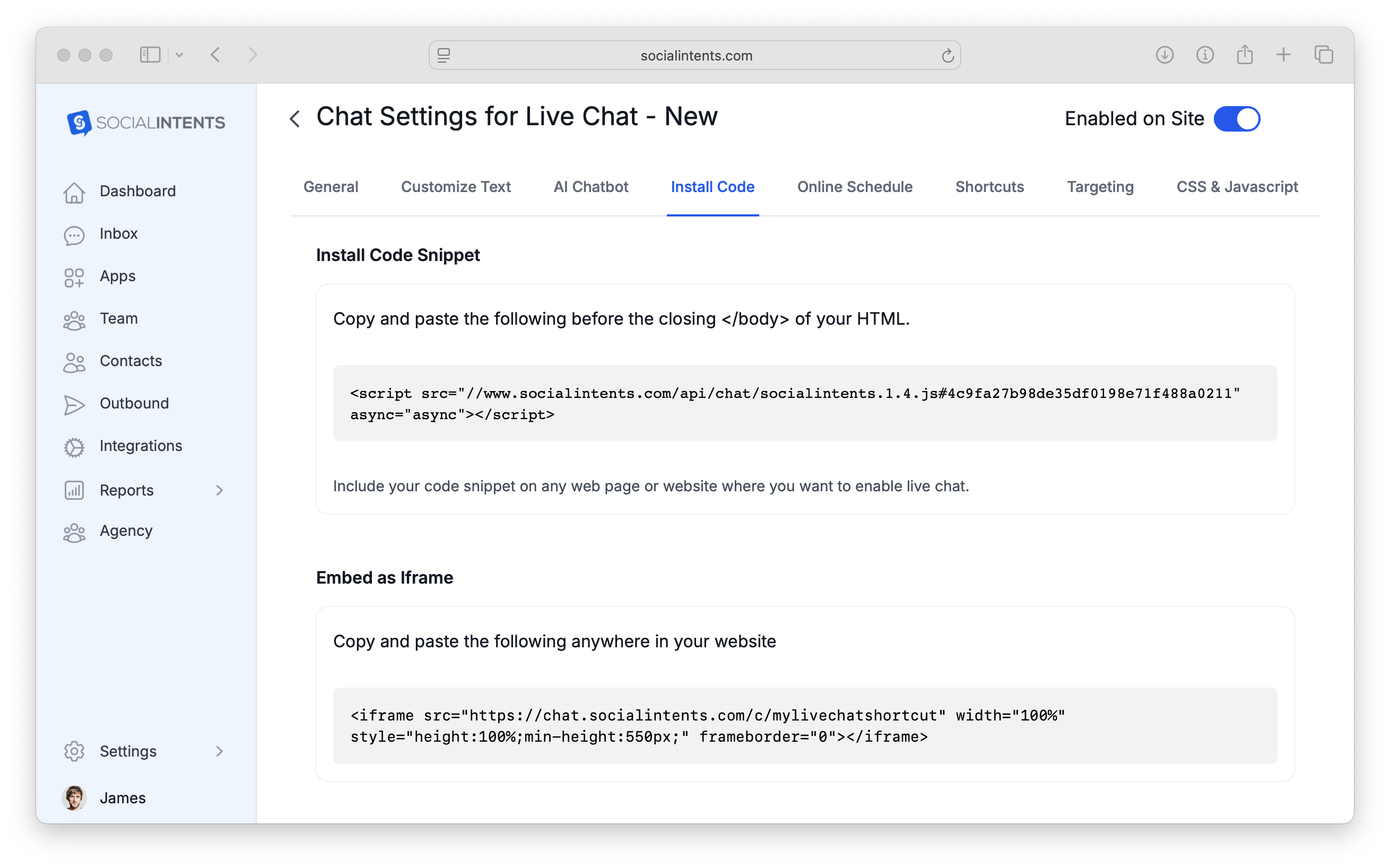 Chat Code Snippet