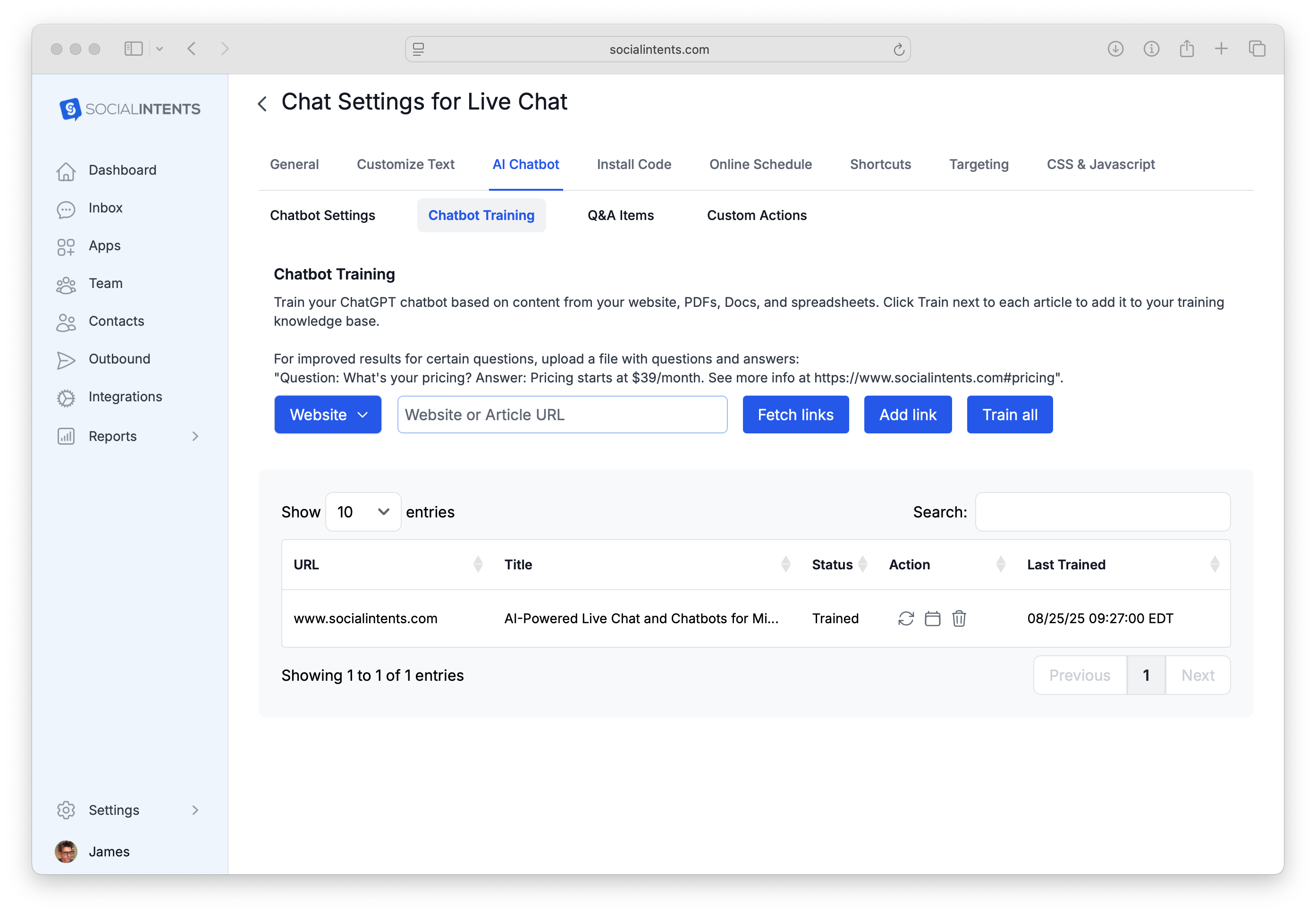 Chatbot Training with RAG