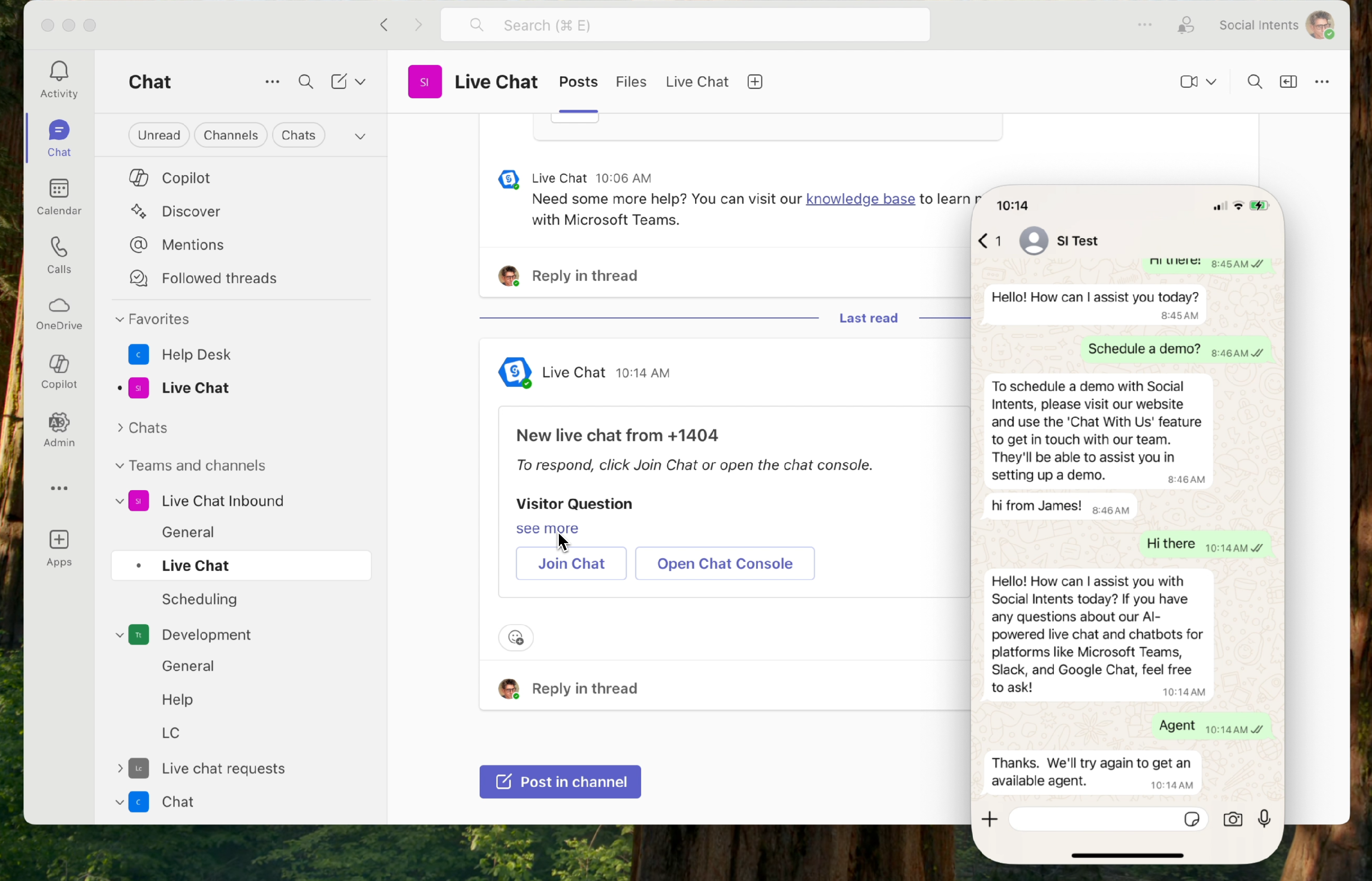 WhatsApp to Teams Screenshot