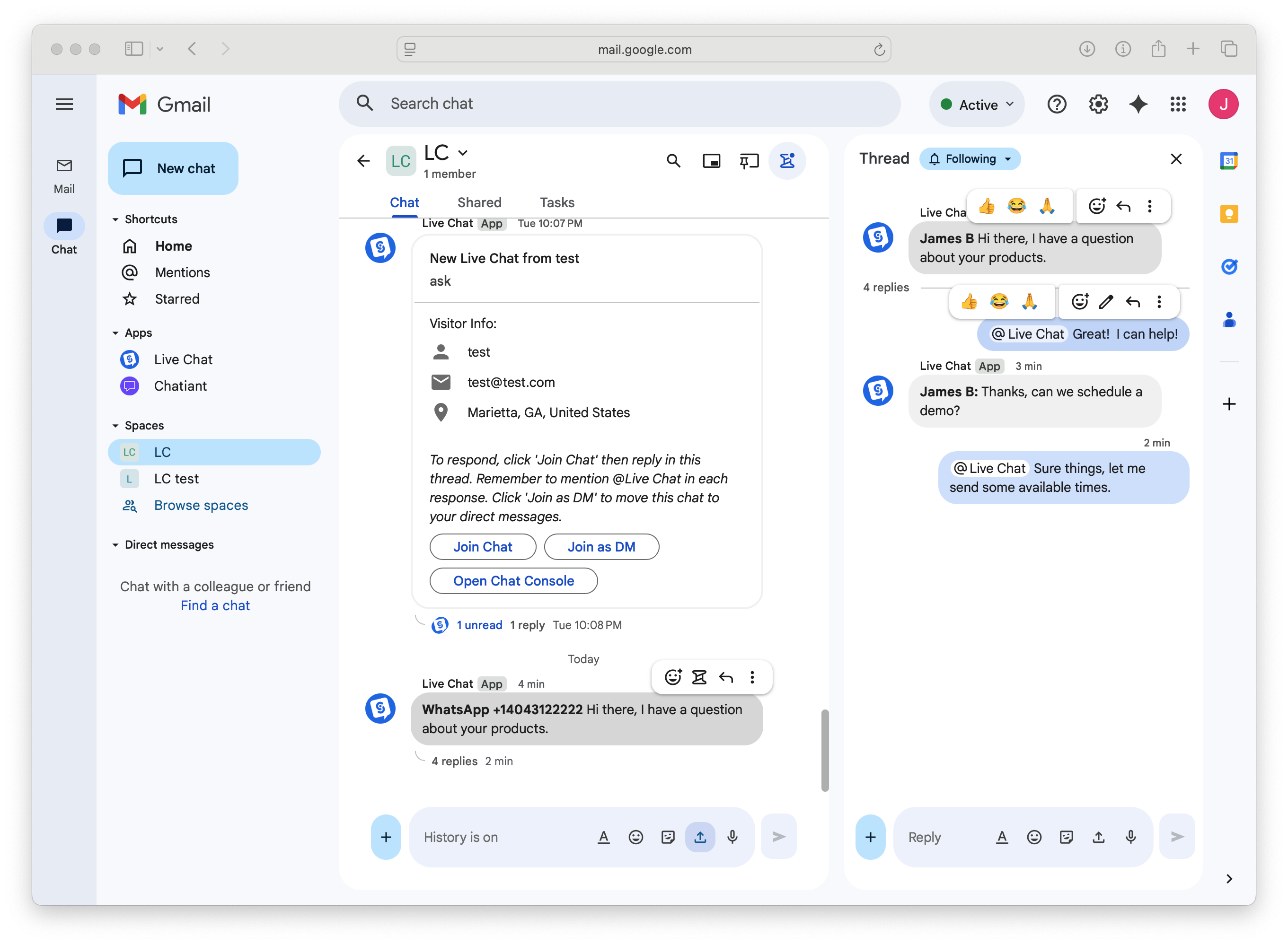 Google Chat to WhatsApp Messages