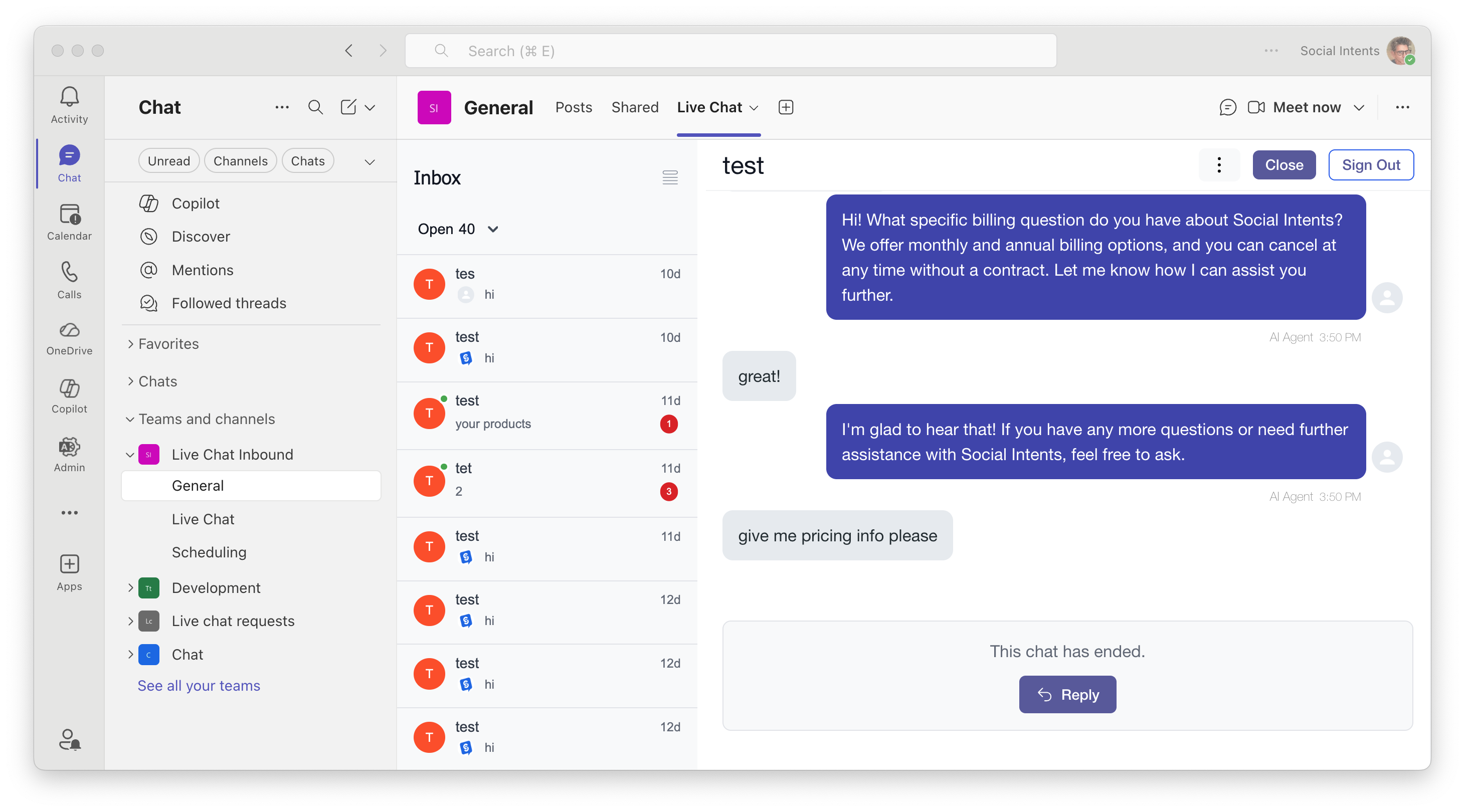 View the Teams Chat Inbox