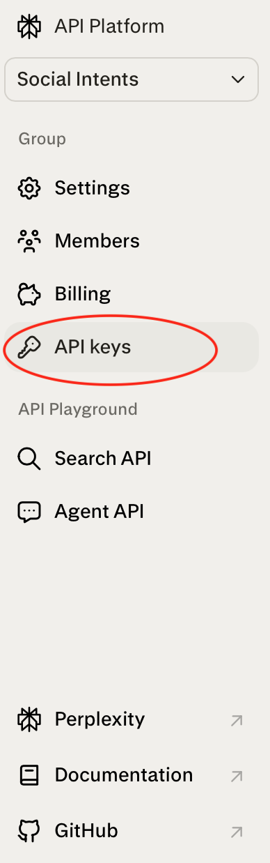 Perplexity API Console Navigation with API Keys