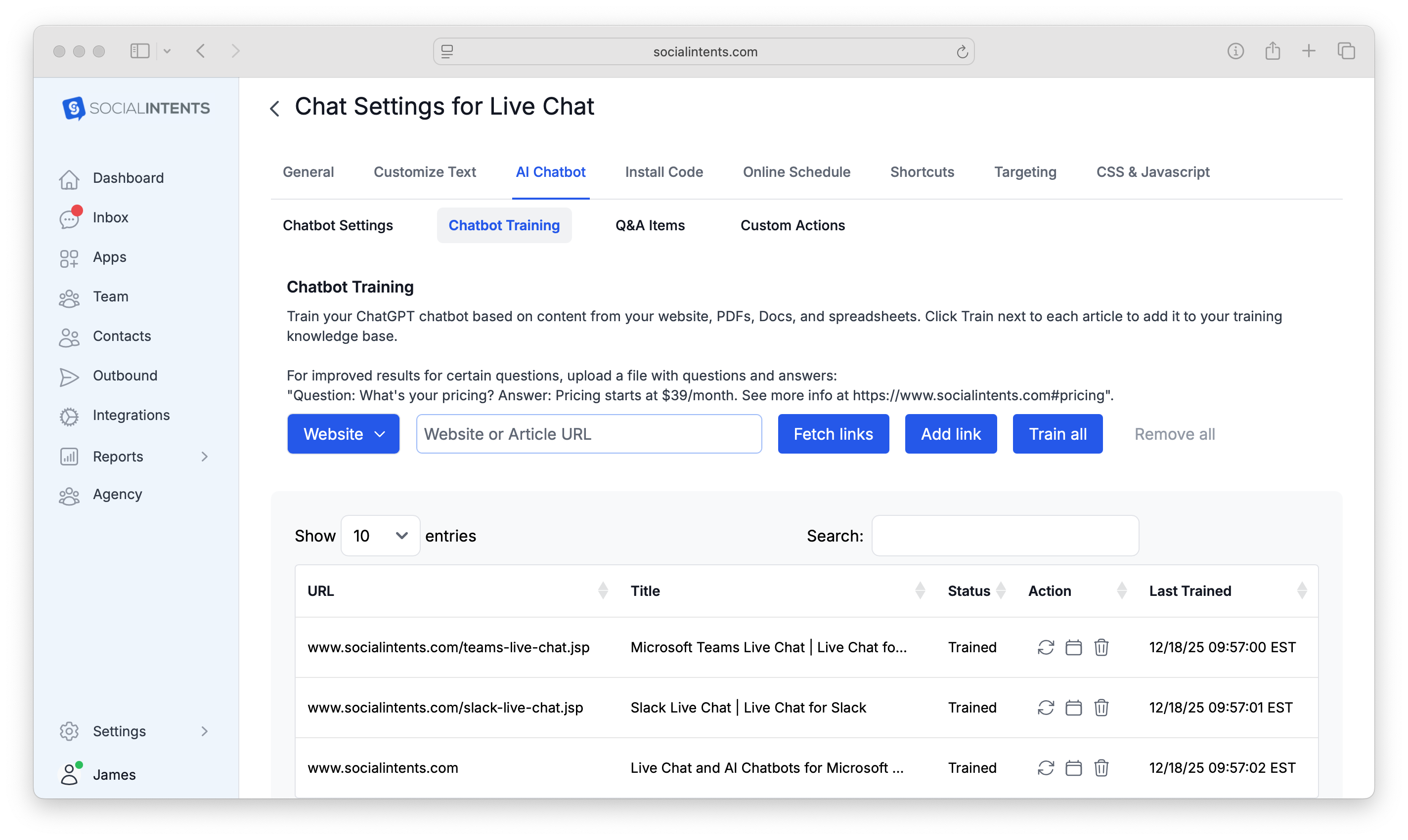 Chatbot Training on Business Data
