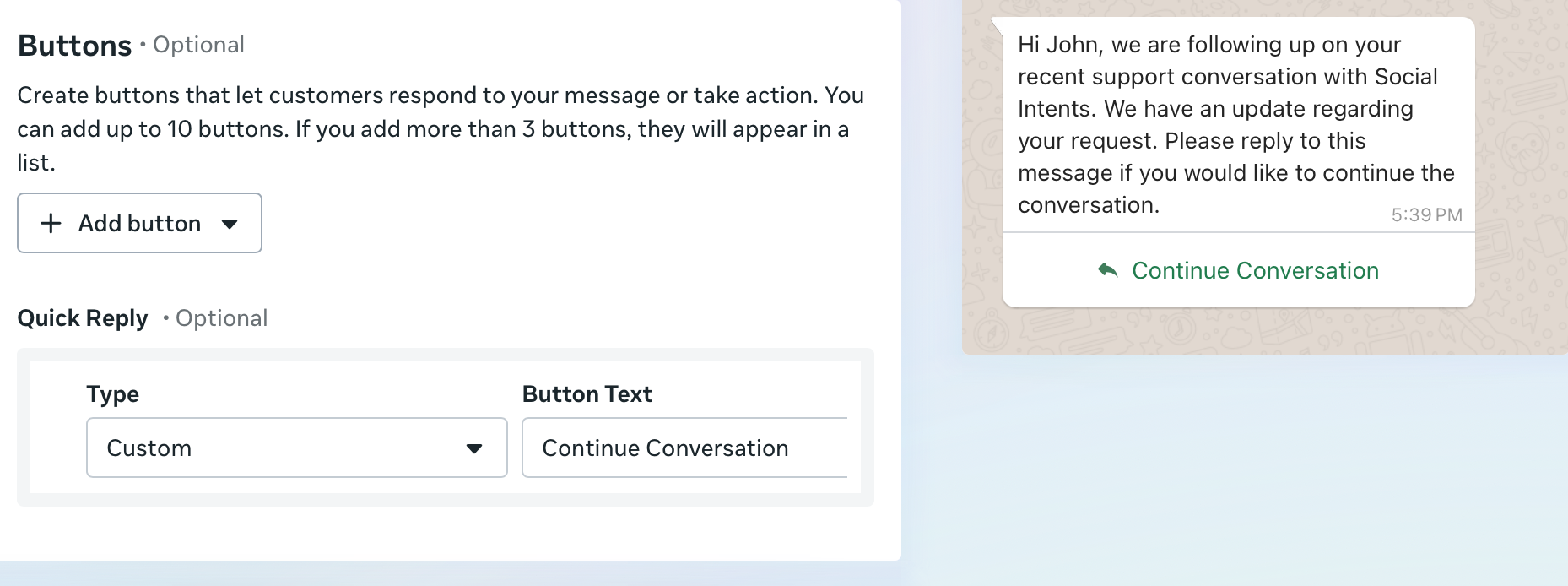 WhatsApp CTA in Utility Template