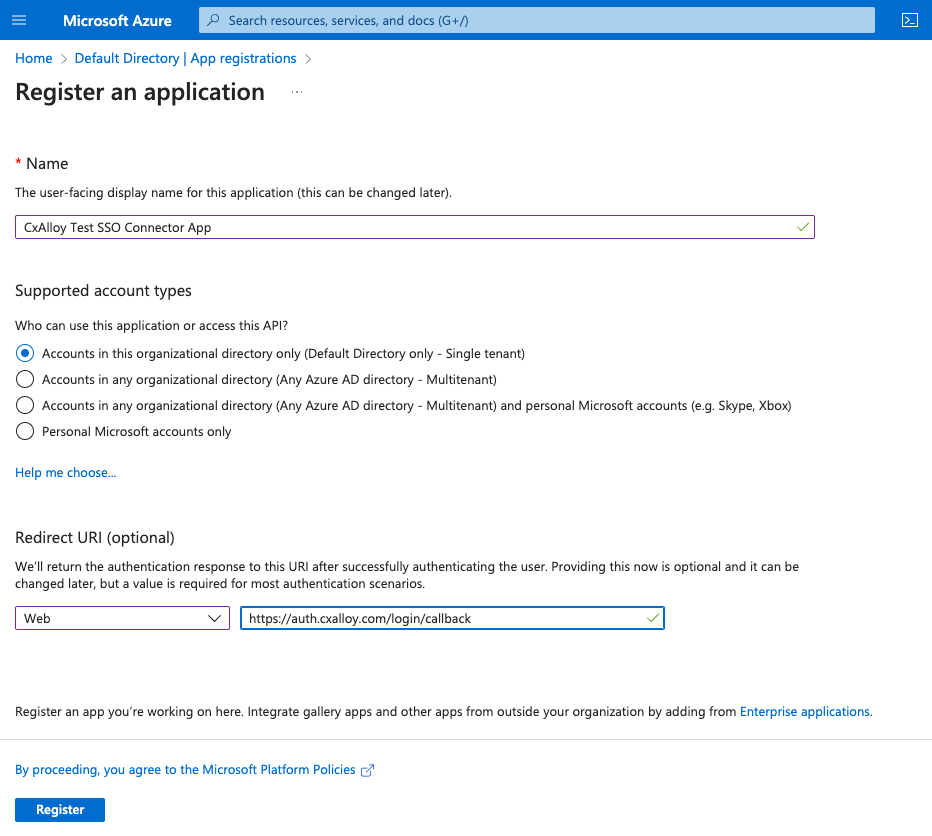 Azure Active Directory Connection Setup - CxAlloy Support