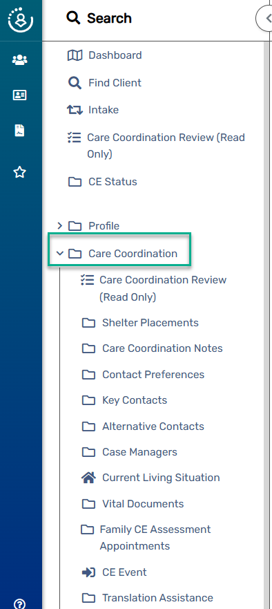 photo of the forms within the care coordination folder on the client dashboard