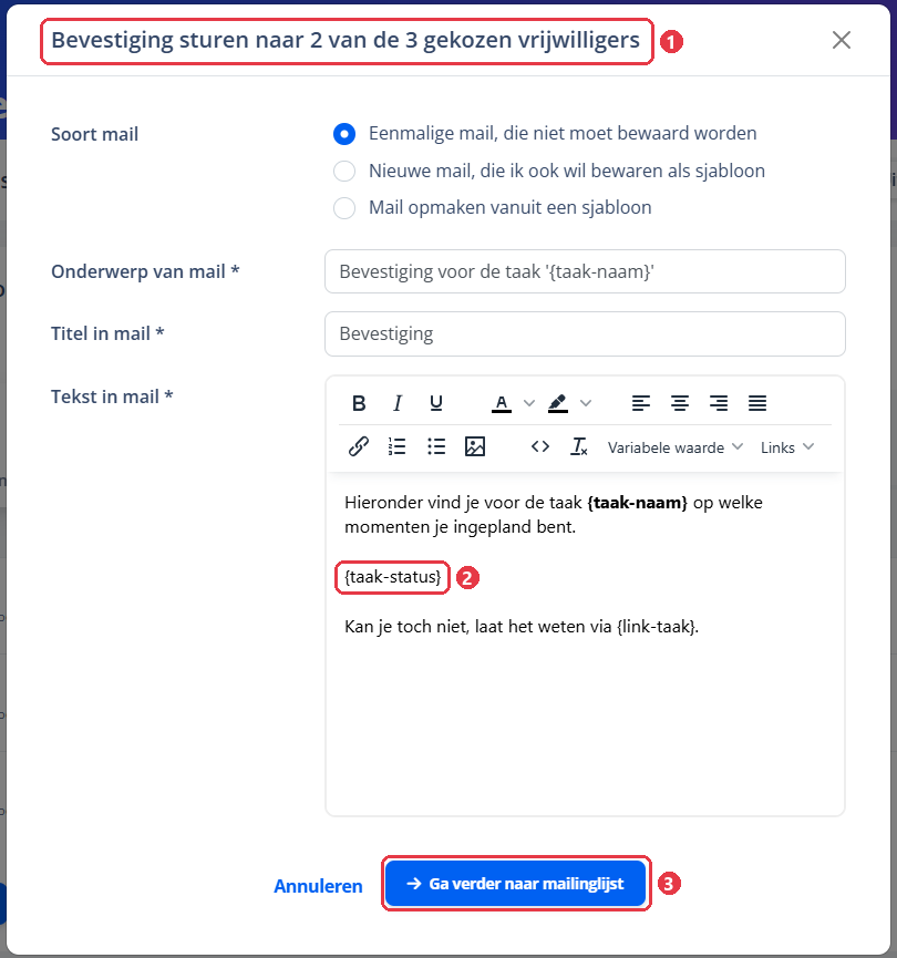 Het venster Bevestiging sturen