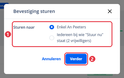 Kiezen: enkel deze vrijwilliger of iedereen bij wie Stuur nu staat