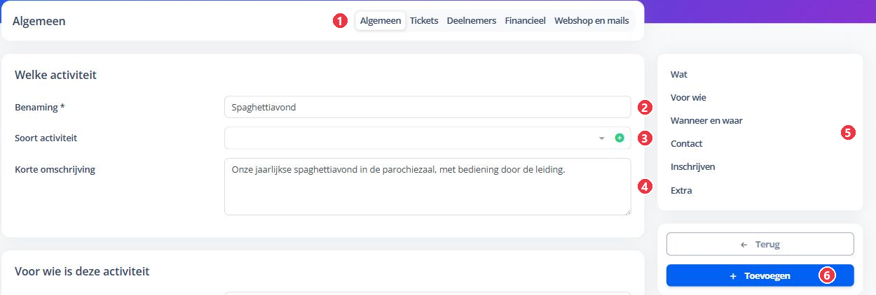 Een nieuwe activiteit: de tabbalk en de kaart Welke activiteit