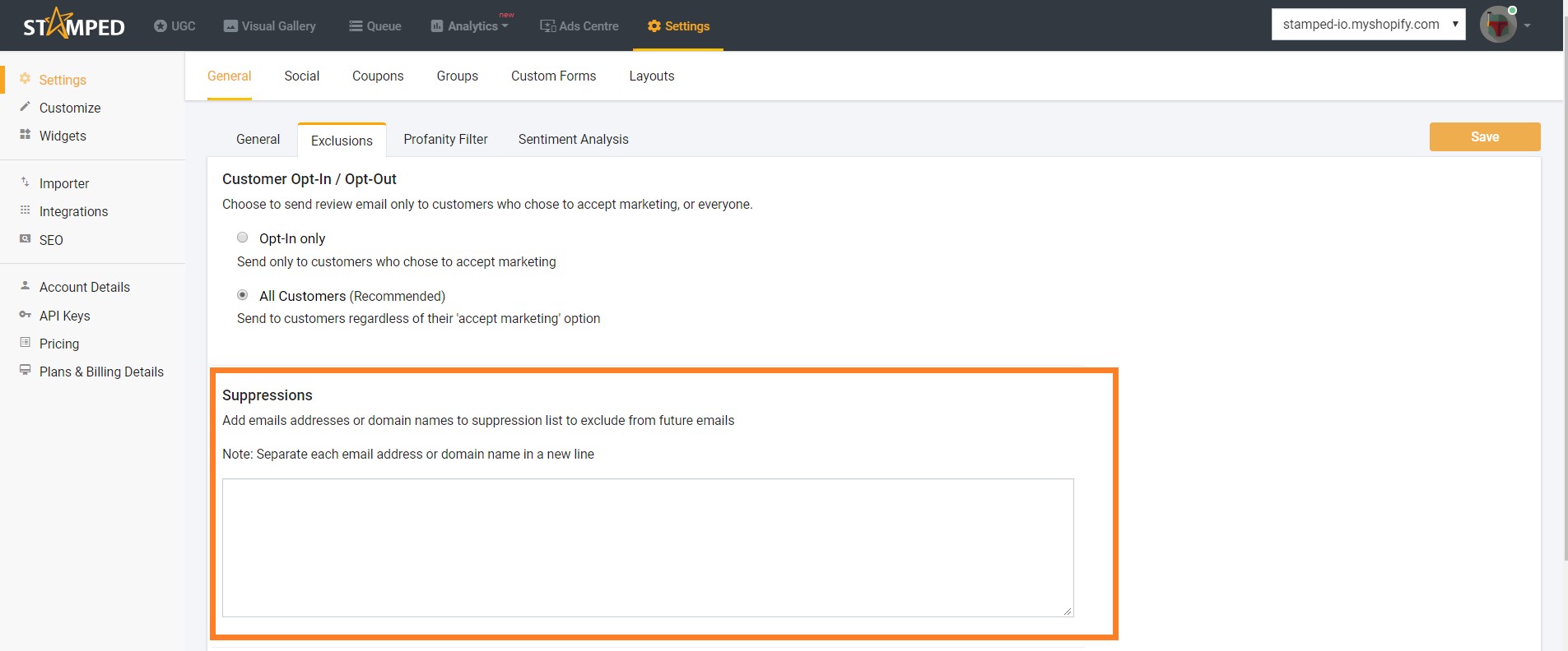 exclude sending review emails to selected emails addresses emails adresses