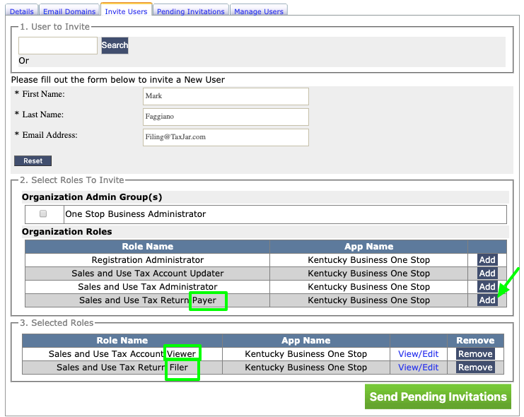 Kentucky How to grant 3rd party access to TaxJar in your Kentucky