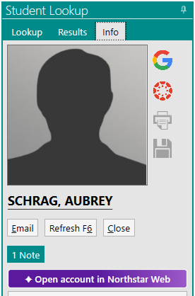 screenshot of student panel showing 'Open account in Northstar Web' button