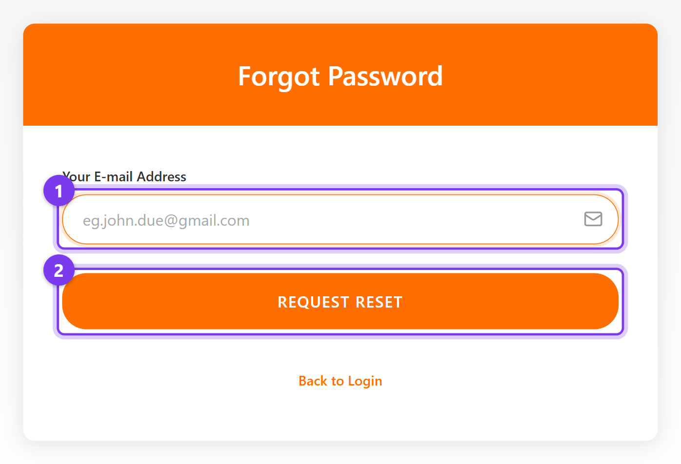 The password reset request page