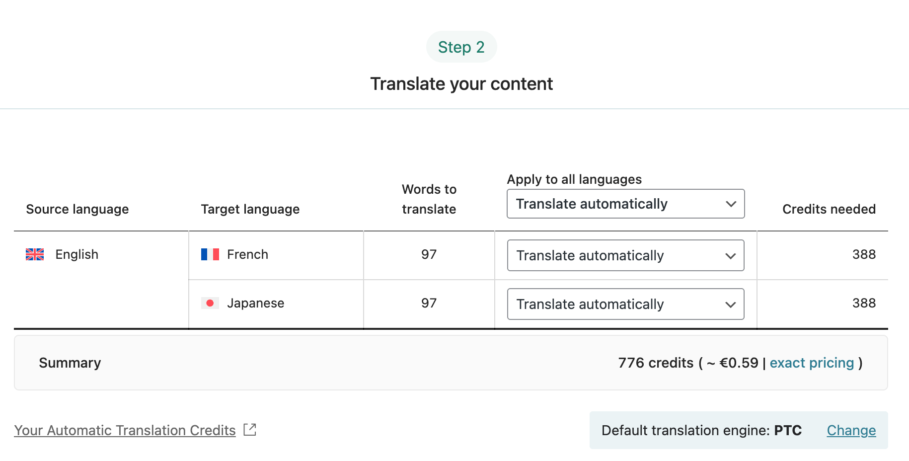 WPML Display Credit Used