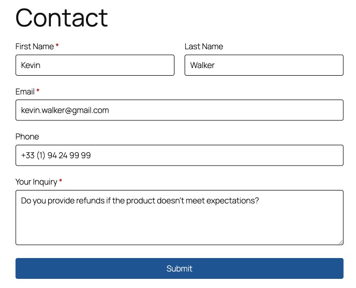Submit Test Entry in WS Form