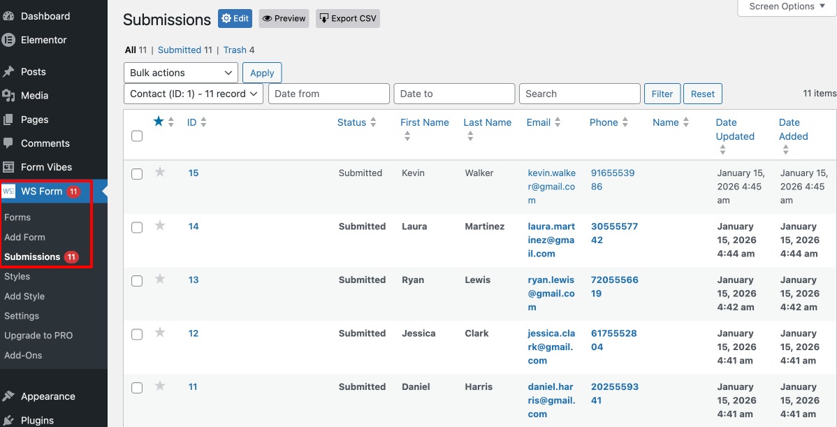 View WS Form Submissions in Form Vibes