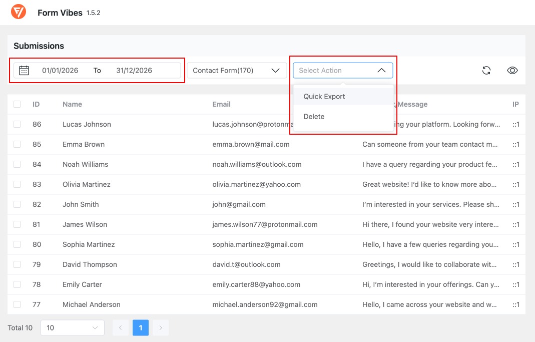 Export and Apply Filter on Form Submissions