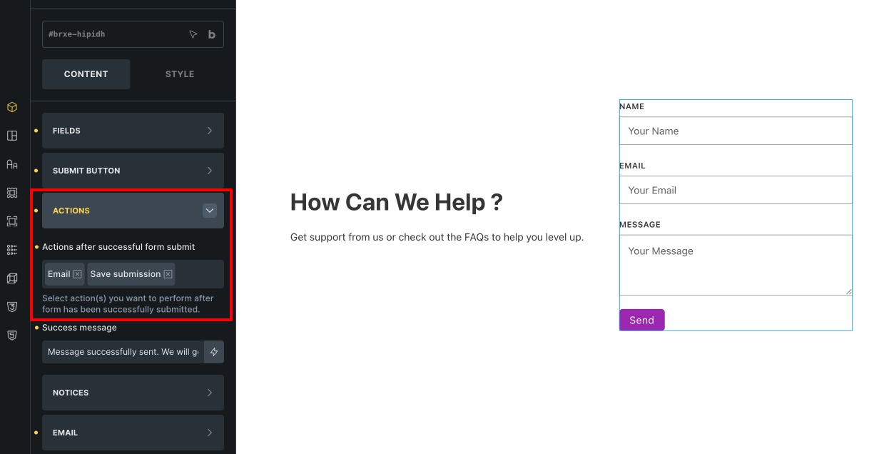 Add Save Submission Action in Form